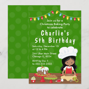 Invitation Cuisson de Noël Anniversaire Fille Afro-Américaine
