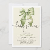 Invitation Cuite sauge vert Bow En vichy Baby shower (Devant)