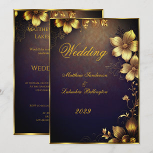 Invitation Cuivre Belles fleurs or Mariage moderne