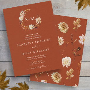 Invitation Cuivre Chute Terracotta Monogramme Mariage de cour