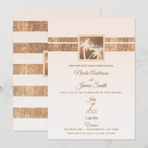 Invitation Cuivre & Crème Palmiers Tropicaux Mariage Moderne