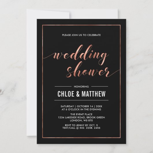 Invitation Cuivre et noir | Wedding shower moderne simple (Devant)