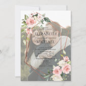 Invitation Cuivre Géométrique Rose Floral Vellum Superpositio (Devant)