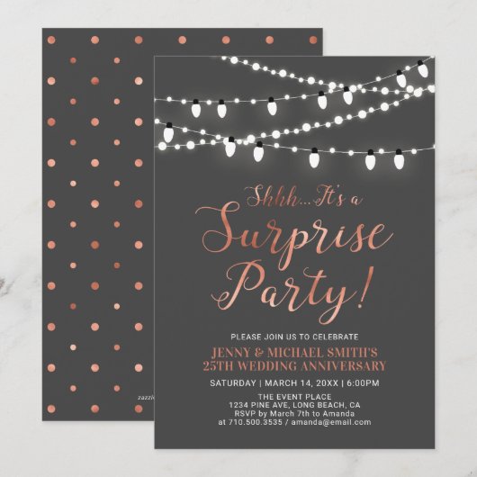 Invitation Cuivre & Gris | Surprise 40e anniversaire de maria (Devant / Derrière)