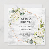Invitation Cuivre Marbre géométrique Blanc Floral Carré Douch (Devant)