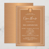 Invitation Cuivre Métallique Entreprise Monogramme Open House (Devant / Derrière)