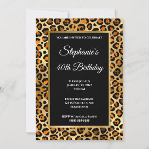 Invitation Cuivre Noir et Or Léopard Glam 40e Anniversaire