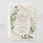 Invitation Cuivre rustique Géométrique Verdure Mariage élégan (Devant)