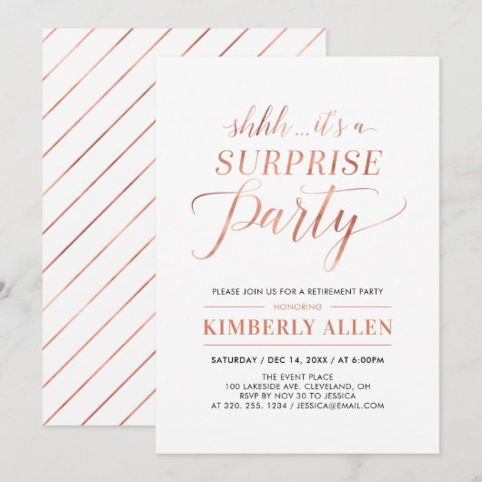 Invitation Cuivre | Simple moderne Surprise Retirement Party (Devant / Derrière)