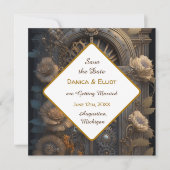 Invitation Cuivre Steampunk Mariage unique Enregistrer la dat (Devant)