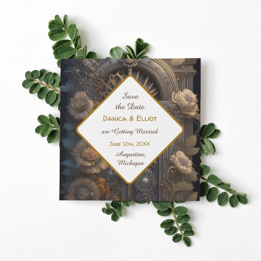 Invitation Cuivre Steampunk Mariage unique Enregistrer la dat