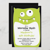 Invitation Cul-Petit-Monster Bash Fête d'anniversaire Lime (Devant / Derrière)