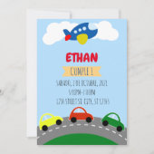 INVITATION CUMPLEANOS DE NINO TRANSPORTS, CARRITOS (Devant)