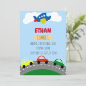 INVITATION CUMPLEANOS DE NINO TRANSPORTS, CARRITOS (Debout devant)