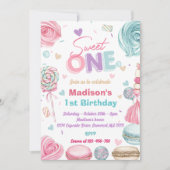 Invitation Cupcake 1er anniversaire fête deux bonbons sucrés (Devant)