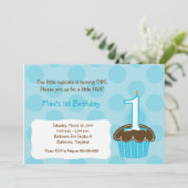 Invitation Cupcake 1er anniversaire point bleu moderne Invita (Debout devant)