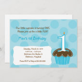 Invitation Cupcake 1er anniversaire point bleu moderne Invita (Devant / Derrière)