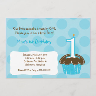 Invitation Cupcake 1er anniversaire point bleu moderne Invita