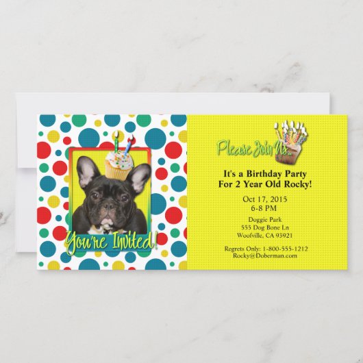 Invitation Cupcake 2 ans - French Bulldog (Devant)
