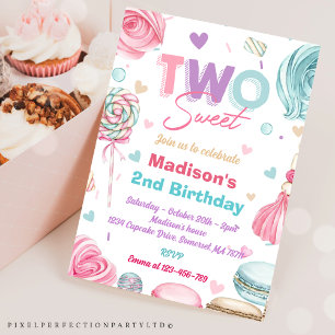 Invitation Cupcake 2e fête d'anniversaire Deux bonbons sucrés