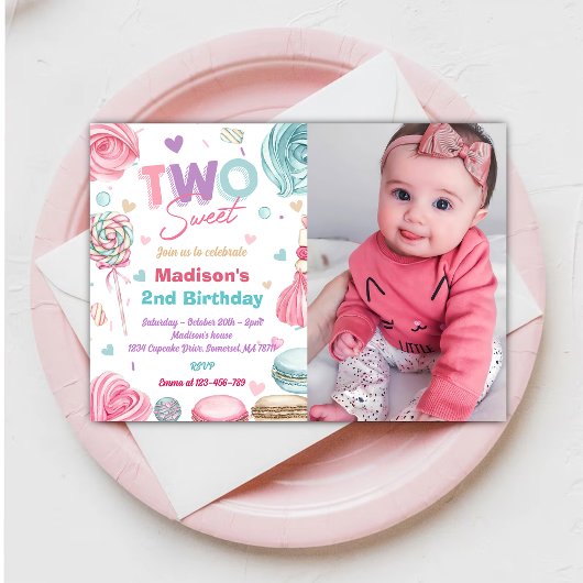 Invitation Cupcake 2e fête d'anniversaire Deux bonbons sucrés