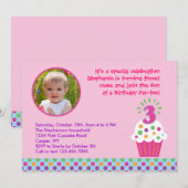 Invitation Cupcake 3e anniversaire de la fête (Devant / Derrière)