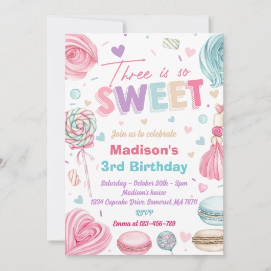 Invitation Cupcake 3e fête d'anniversaire Trois fois est si d (Devant)