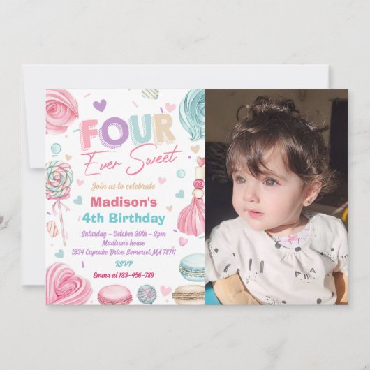 Invitation Cupcake 4e fête d'anniversaire Quatre jamais si do (Devant)