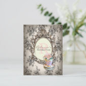 Invitation cupcake à fleurs victoriennes fête du thé anglais (Debout devant)