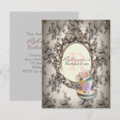 Invitation cupcake à fleurs victoriennes fête du thé anglais (Devant / Derrière)