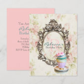 Invitation cupcake à fleurs victoriennes fête du thé anglais (Devant / Derrière)