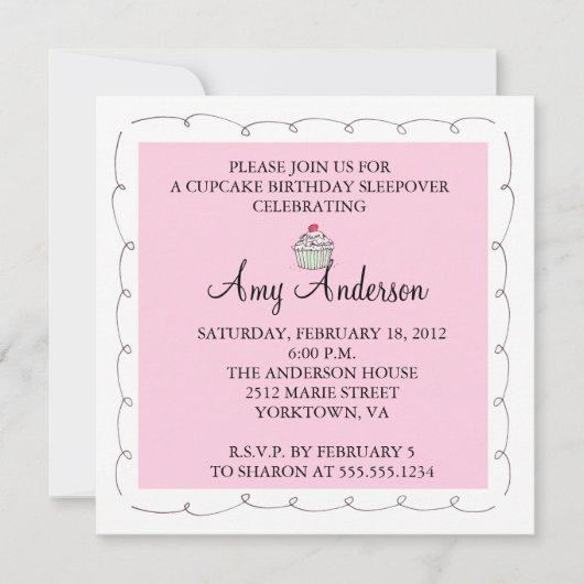 Invitation Cupcake Anniversaire Slepover! (Devant)