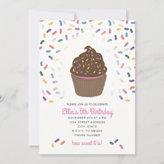Invitation Cupcake avec pépites de couleur (Devant)