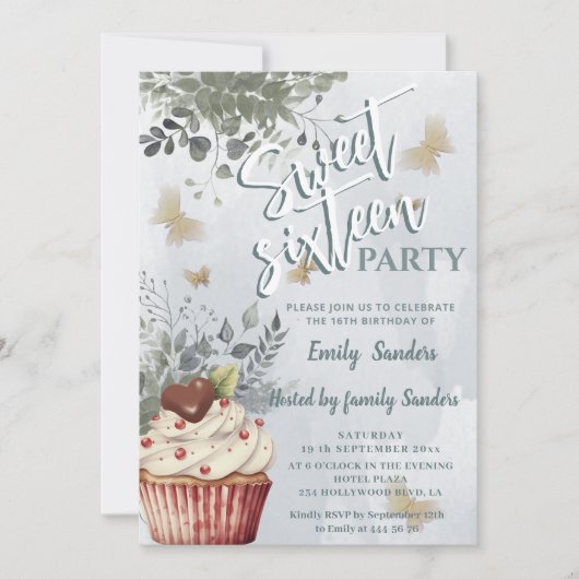 Invitation cupcake bleu-duvet d'eau vert (Devant)