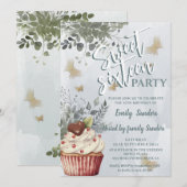 Invitation cupcake bleu-duvet d'eau vert (Devant / Derrière)