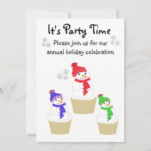 Invitation Cupcake Bonhomme de Neige de Fête