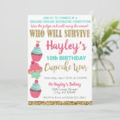 Invitation Cupcake Challenge Baking Pink & Mint Anniversaire (Debout devant)
