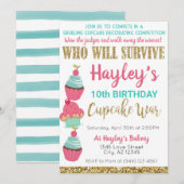 Invitation Cupcake Challenge Baking Pink & Mint Anniversaire (Devant / Derrière)