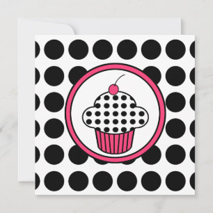 Invitation Cupcake Cherry Point Polka /Pink & Blac