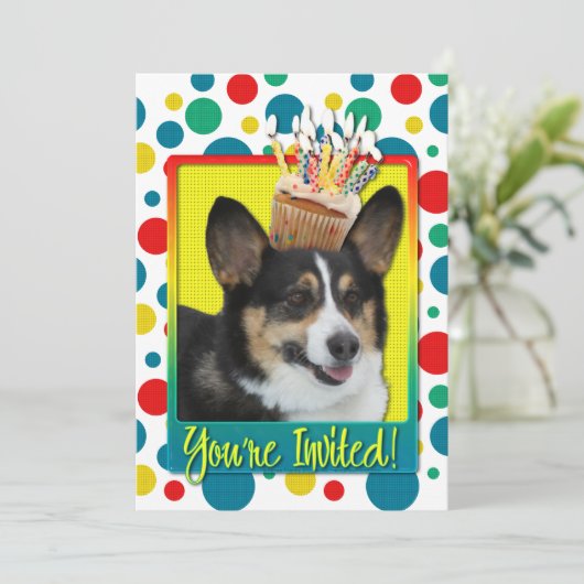 Invitation Cupcake - Corgi (Debout devant)