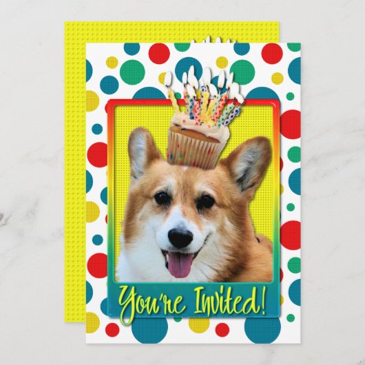 Invitation Cupcake - Corgi - Owen (Devant / Derrière)