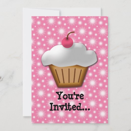 Invitation Cupcake coupé avec cerise rose en haut (Devant)