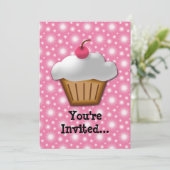 Invitation Cupcake coupé avec cerise rose en haut (Debout devant)
