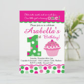 Invitation Cupcake Cutie Pie (rose et vert) Premier anniversa (Debout devant)