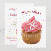 Invitation Cupcake d'âge d'anniversaire (Devant / Derrière)