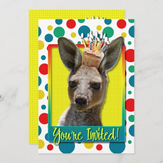 Invitation Cupcake d'anniversaire - Kangaroo (Devant / Derrière)