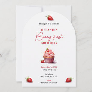 Invitation Cupcake d'aquarelle rose Berry premier anniversair