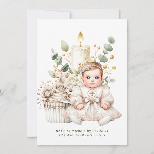 Invitation Cupcake de Croix Blanche avec Baptême de Fille (Dos)