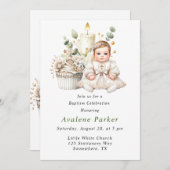Invitation Cupcake de Croix Blanche avec Baptême de Fille (Devant / Derrière)