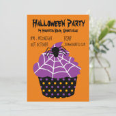 Invitation cupcake de fête d'Halloween noir et orange (Debout devant)